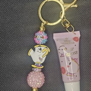 Disney Princess Gold and Pink Keychain with Lip Gloss